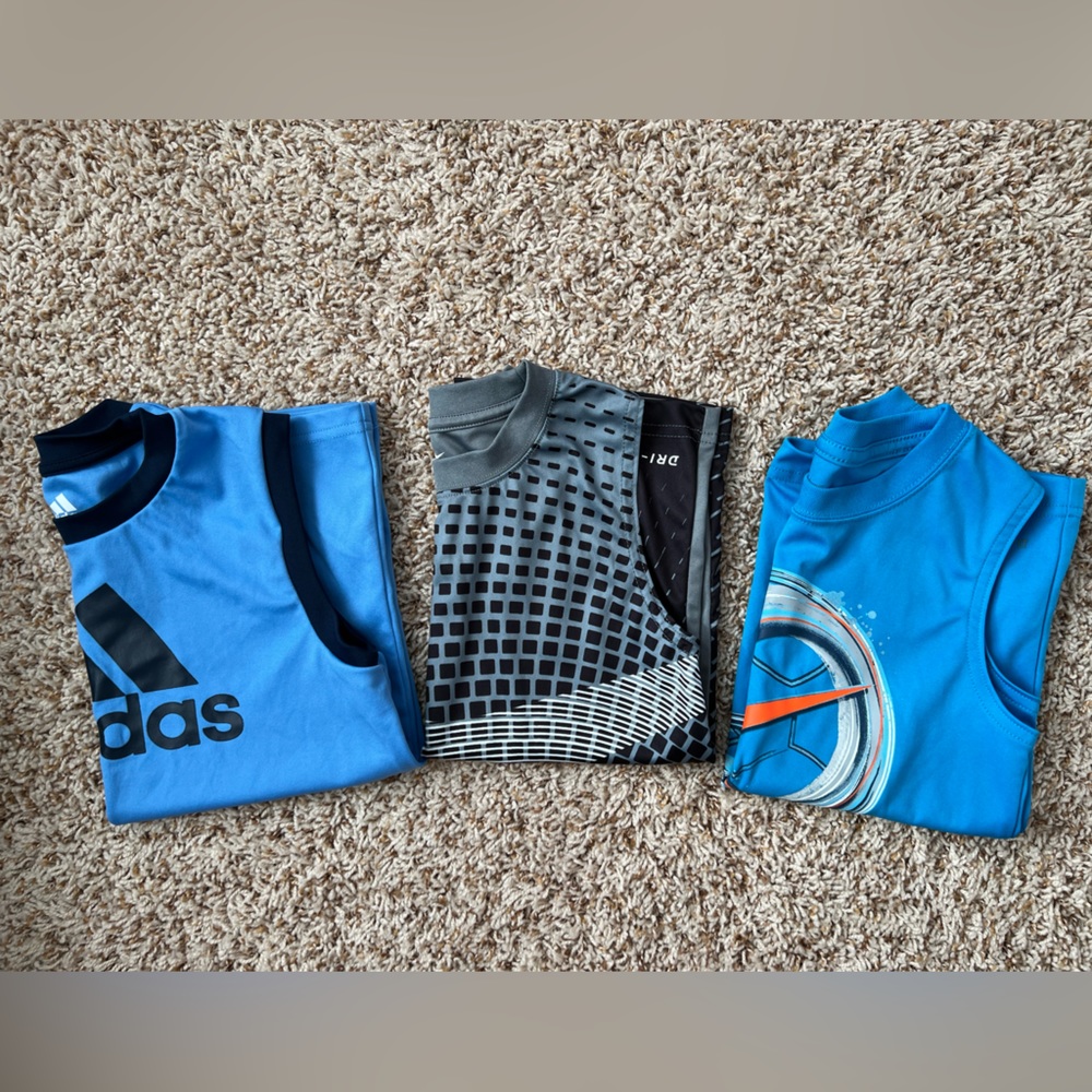Boys Youth Nike and Adidas Sleeveless Shirts : LOT of three Size 7